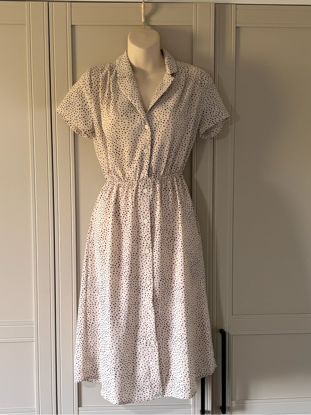 Button-Front White Polka Dot Dress